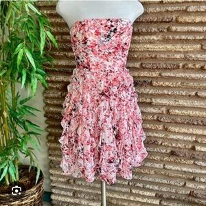 White House Black Market Strapless Watercolor Ruffle Dress NWT Size 10